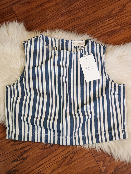 Sezane Tops - Sezan Davy Vertical Stripe Button Back Tank Top